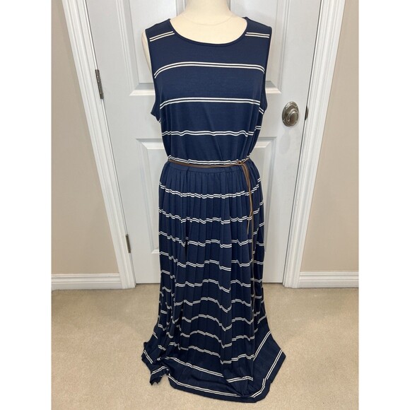 Catherines Plus Maxi Dress Women Blue Striped Sailor Chic Nautical Cruise 18/20W - Picture 1 of 8
